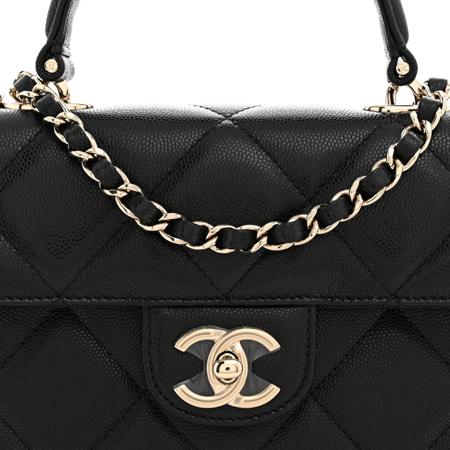 Caviar Quilted Retro Mini Twist Top Handle Clutch Flap Black