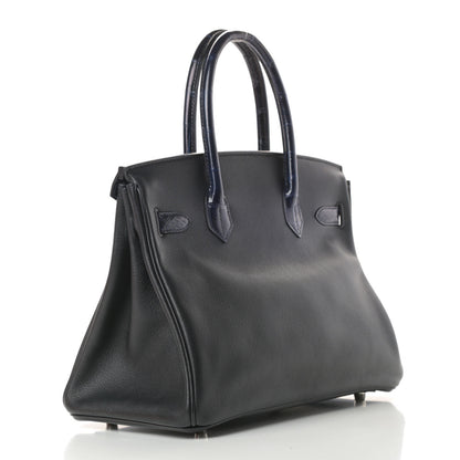 Hermes Taurillon Novillo Shiny Niloticus Crocodile Birkin Touch 30 Black Bleu Marine 3 of 12