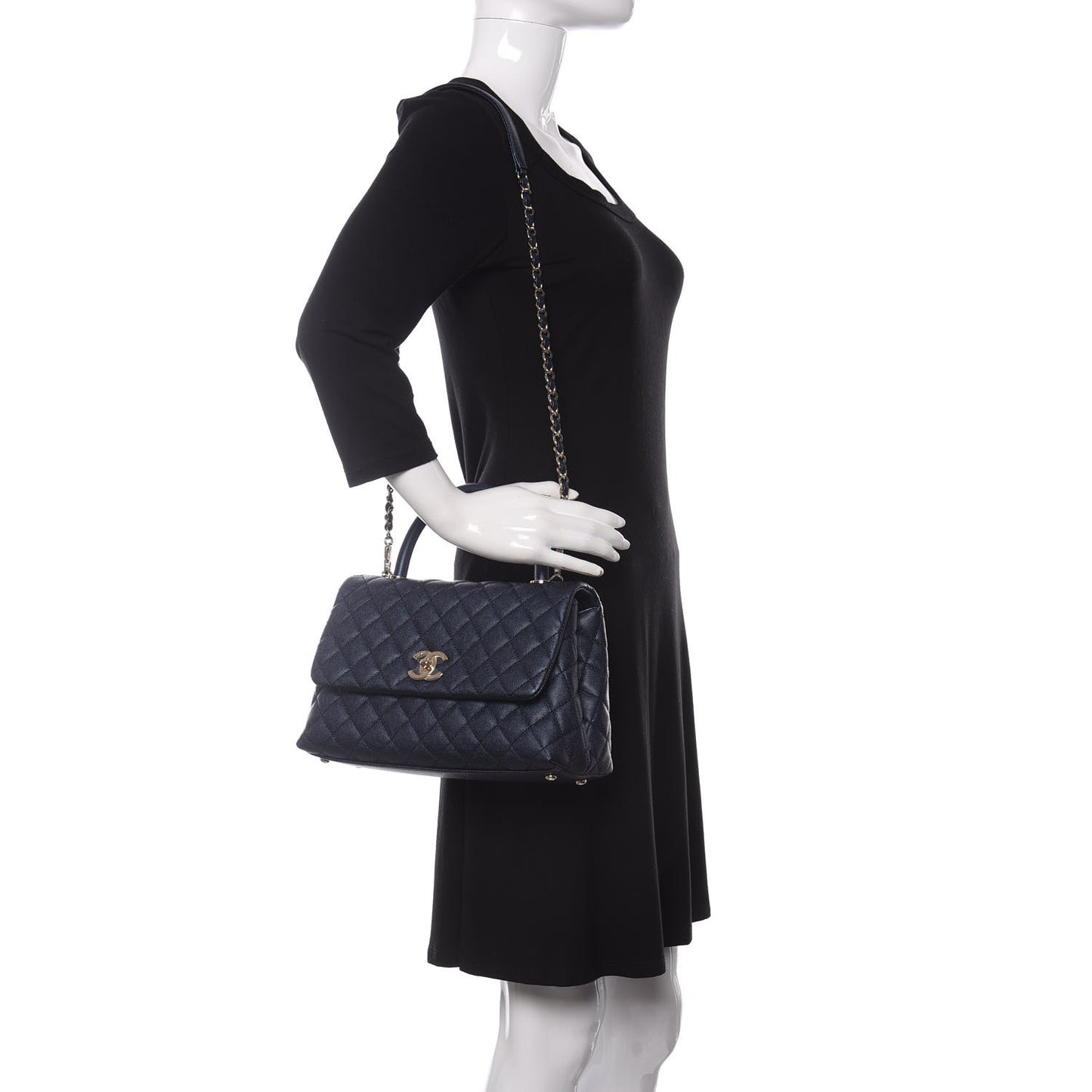 Iridescent Caviar Quilted Small Coco Handle Flap Dark Blue