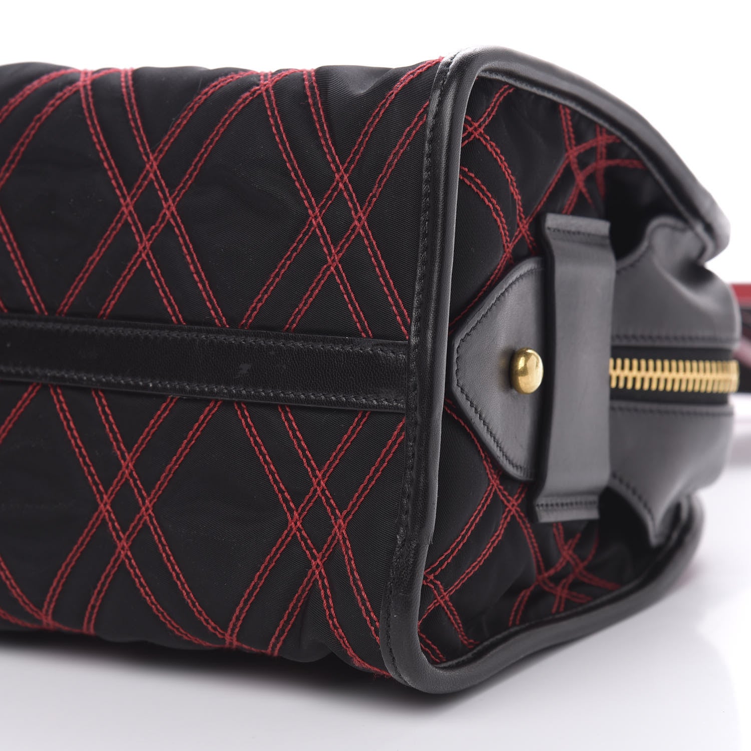 Prada Tessuto Nylon Quilted Impunturato Bauletto Black Fuoco 13 of 14