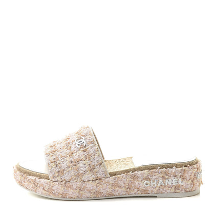 Chanel Tweed CC Mules 40 Pink Beige White 1 of 9