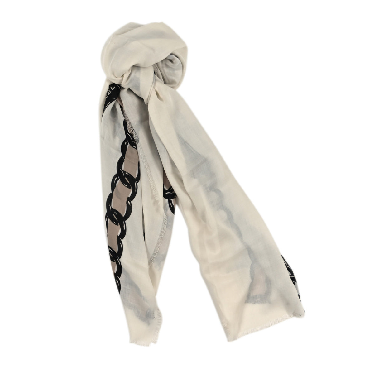 Cashmere Silk Fringe Chains Stole Ivory