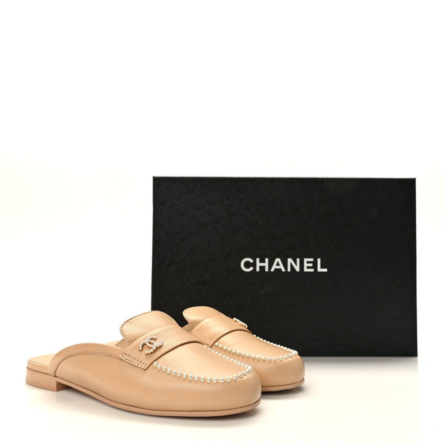 Lambskin Pearl CC Mules 36.5 Beige