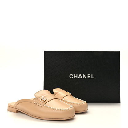 Chanel Lambskin Pearl CC Mules 36.5 Beige 9 of 9