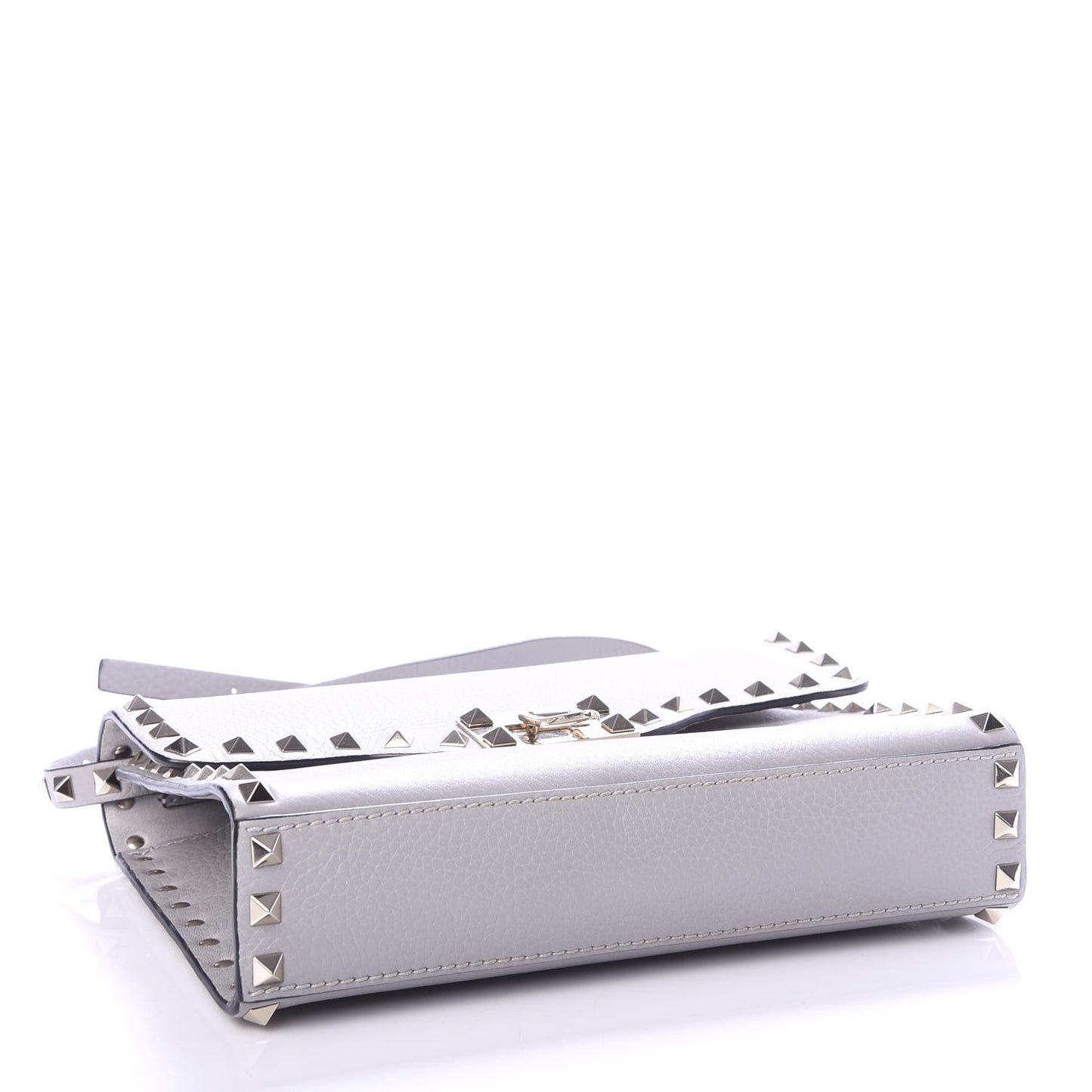 Pebbled Calfskin Medium Rockstud Flip Lock Crossbody Bag Pastel Grey