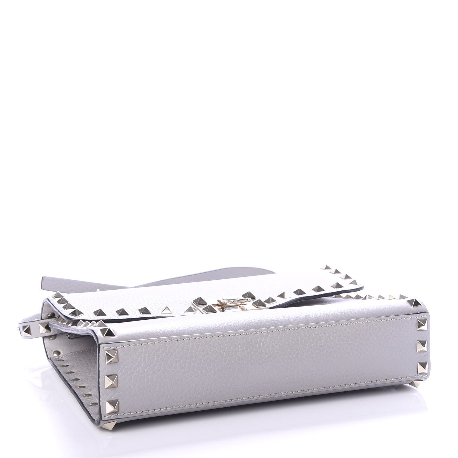 Valentino Garavani Pebbled Calfskin Medium Rockstud Flip Lock Crossbody Bag Pastel Grey 3 of 10