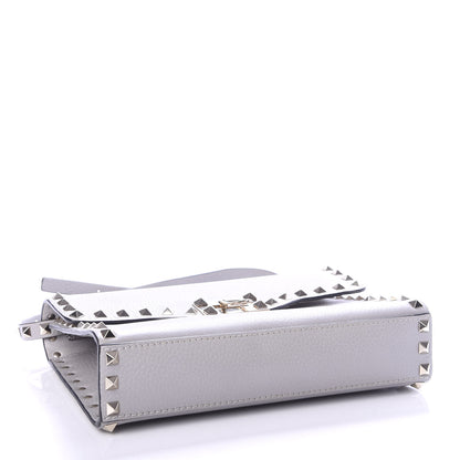 Valentino Garavani Pebbled Calfskin Medium Rockstud Flip Lock Crossbody Bag Pastel Grey 3 of 10