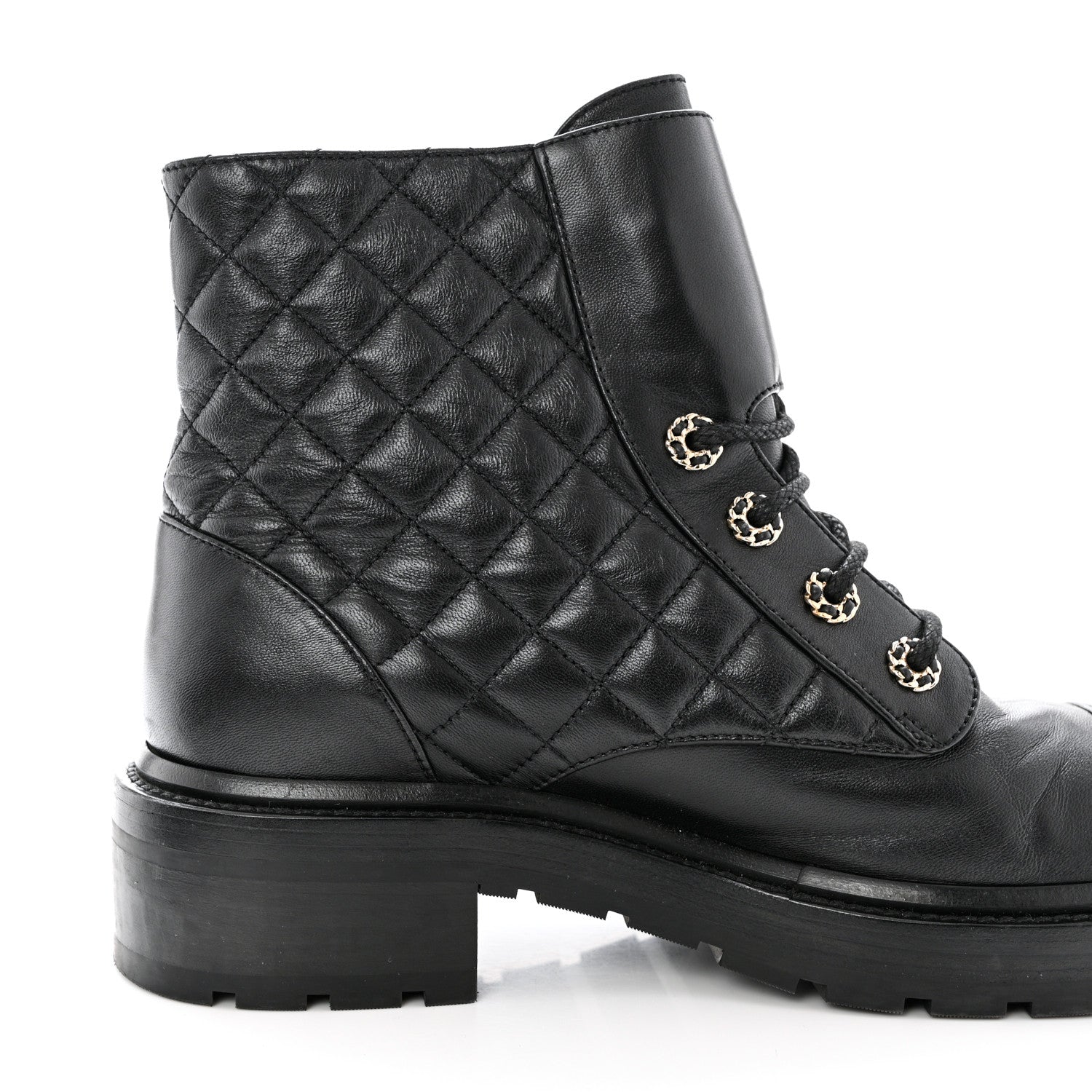 Chanel Shiny Calfskin Quilted Lace Up Combat Boots 40.5 Black 12 of 12