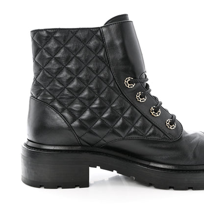 Chanel Shiny Calfskin Quilted Lace Up Combat Boots 40.5 Black 12 of 12