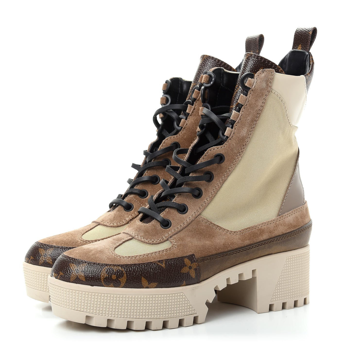 Suede Calfskin Monogram Laureate Platform Desert Boots 37 Beige
