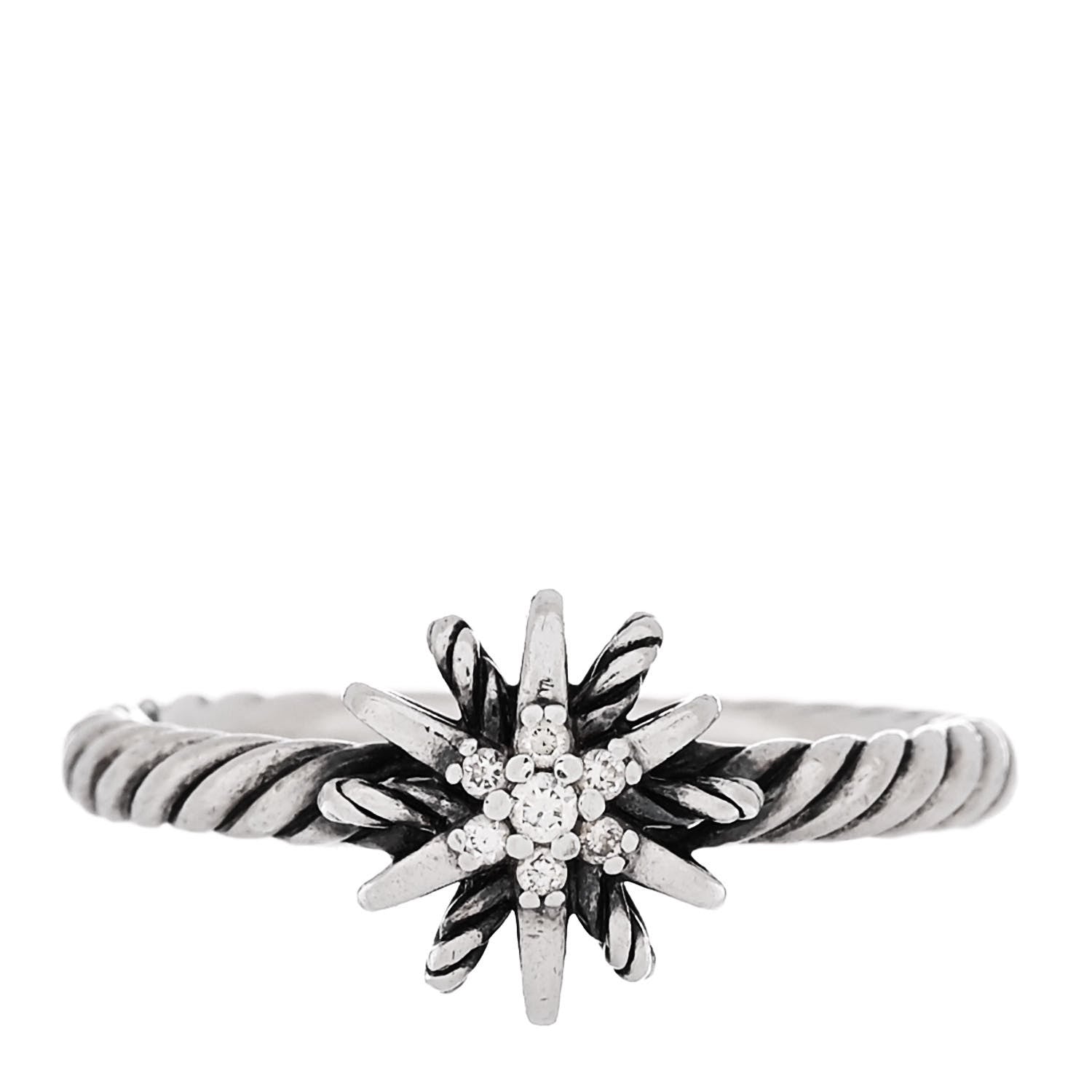 David Yurman Sterling Silver Diamond Petite Starburst Ring 53 6.5 1 of 5