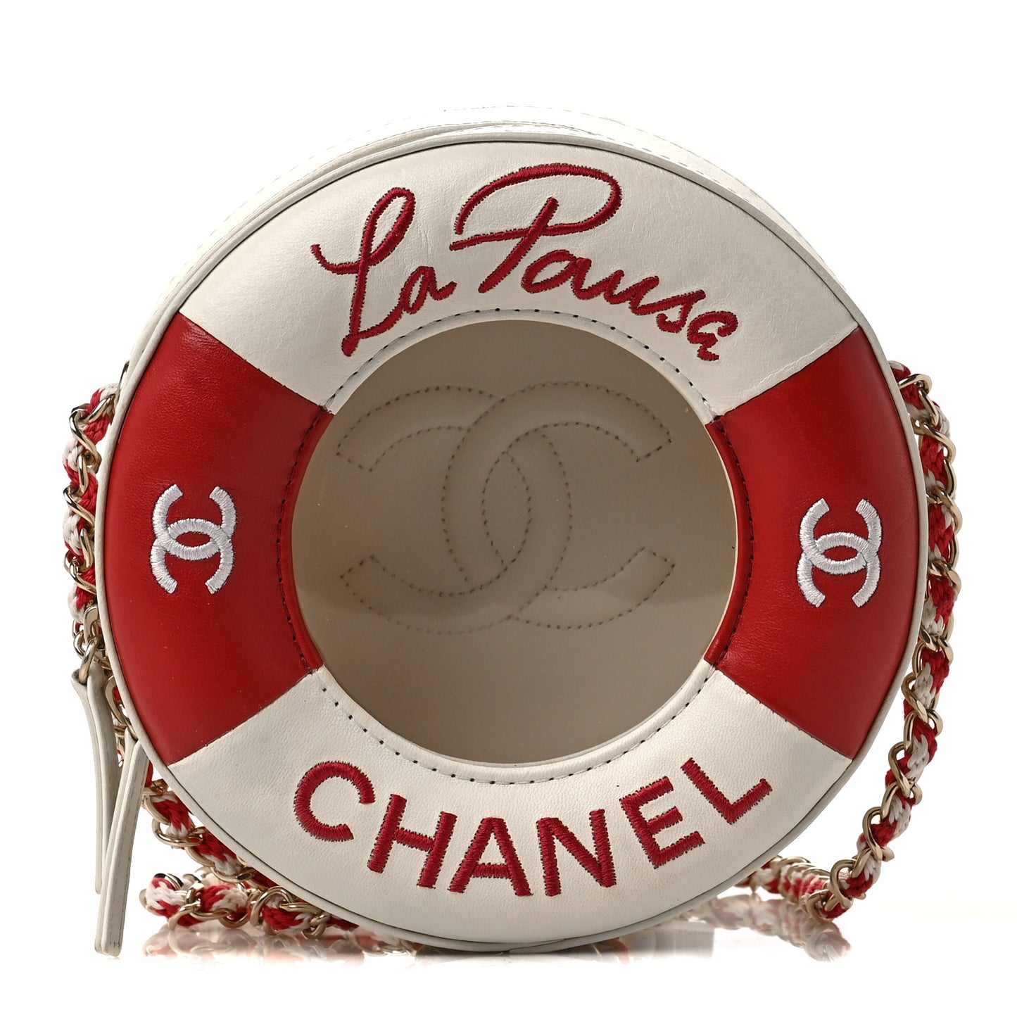 Lambskin Coco Lifesaver Round Bag Red White
