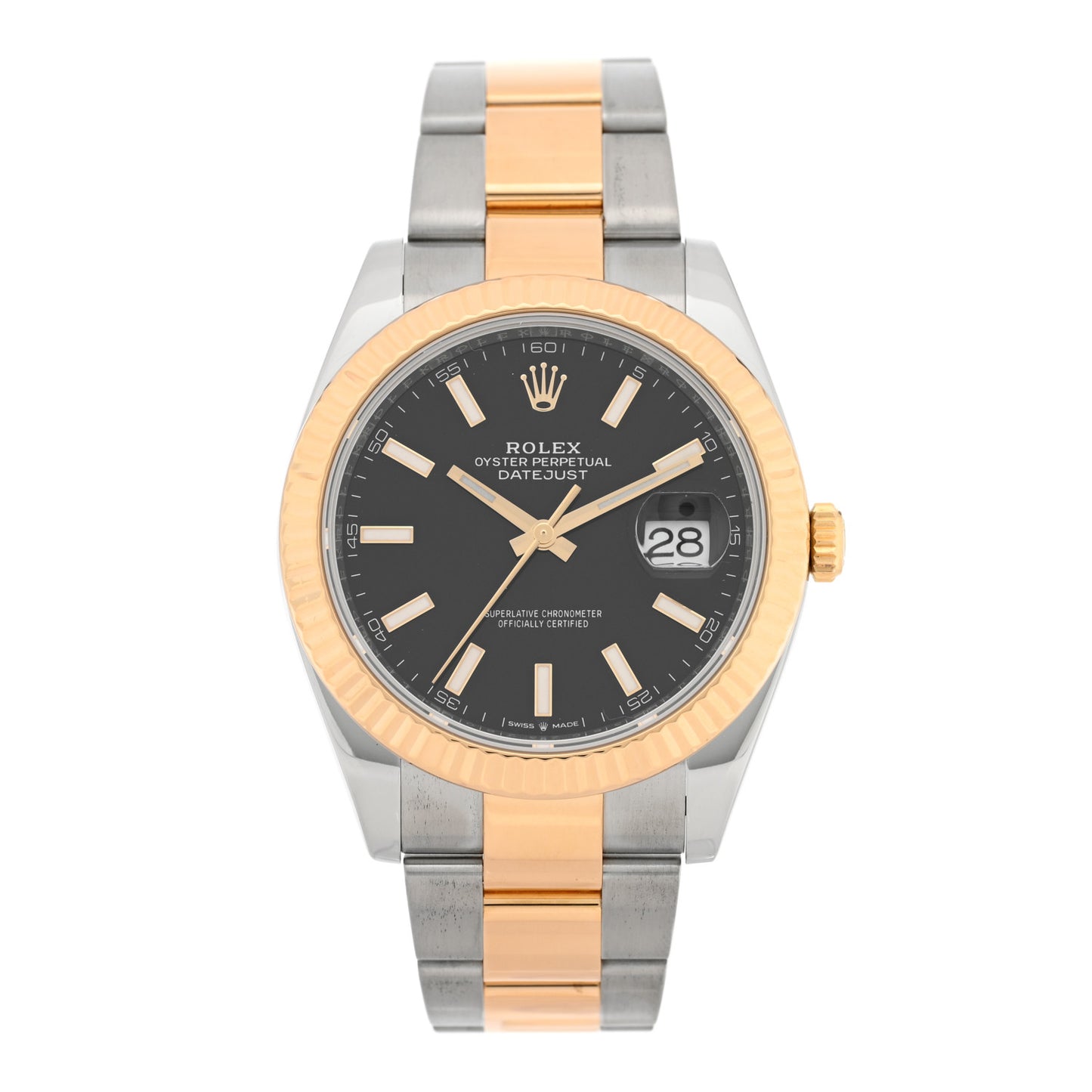 Stainless Steel 18K Yellow Gold 41mm Oyster Perpetual Datejust Watch Black 126333