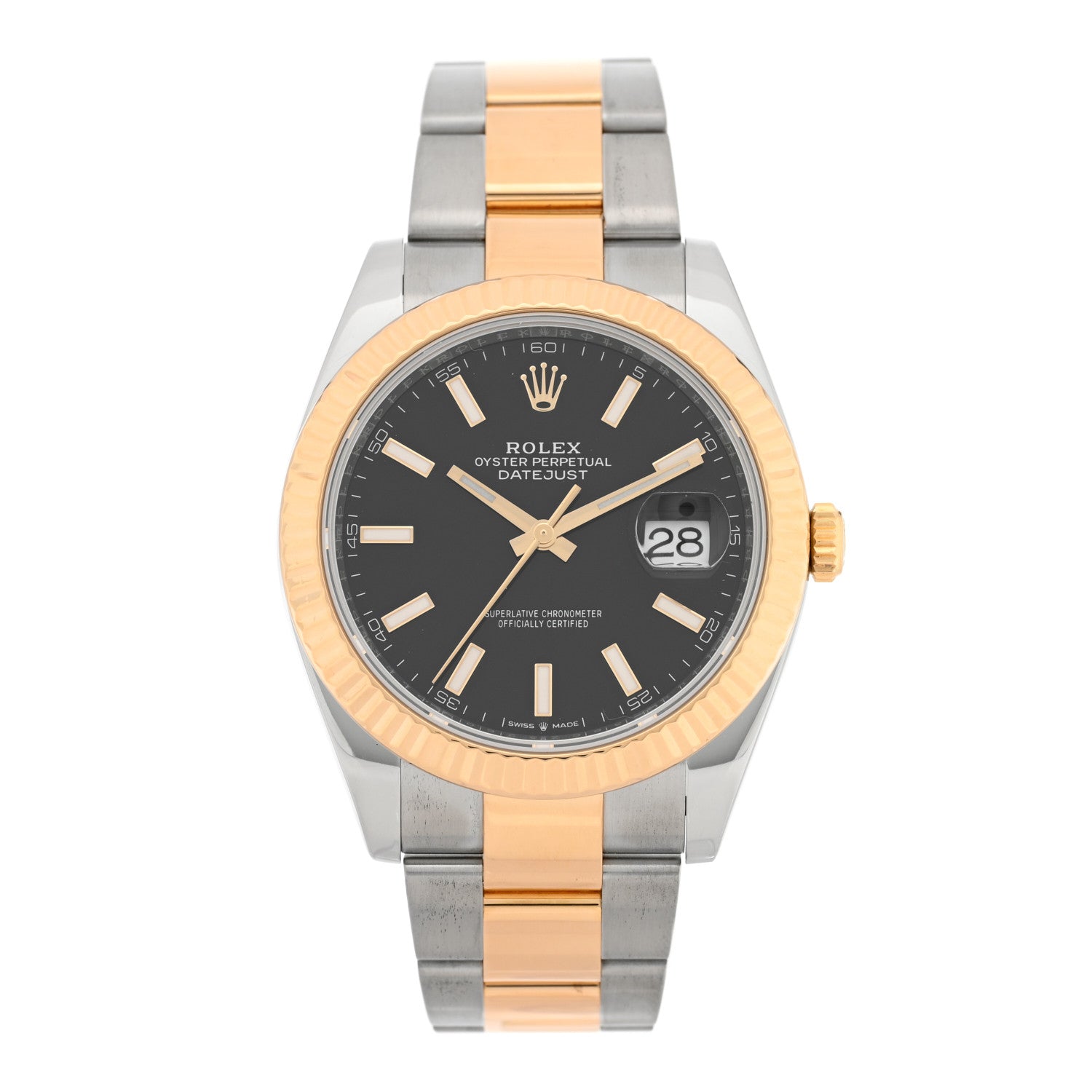 Rolex Stainless Steel 18K Yellow Gold 41mm Oyster Perpetual Datejust Watch Black 126333 1 of 5