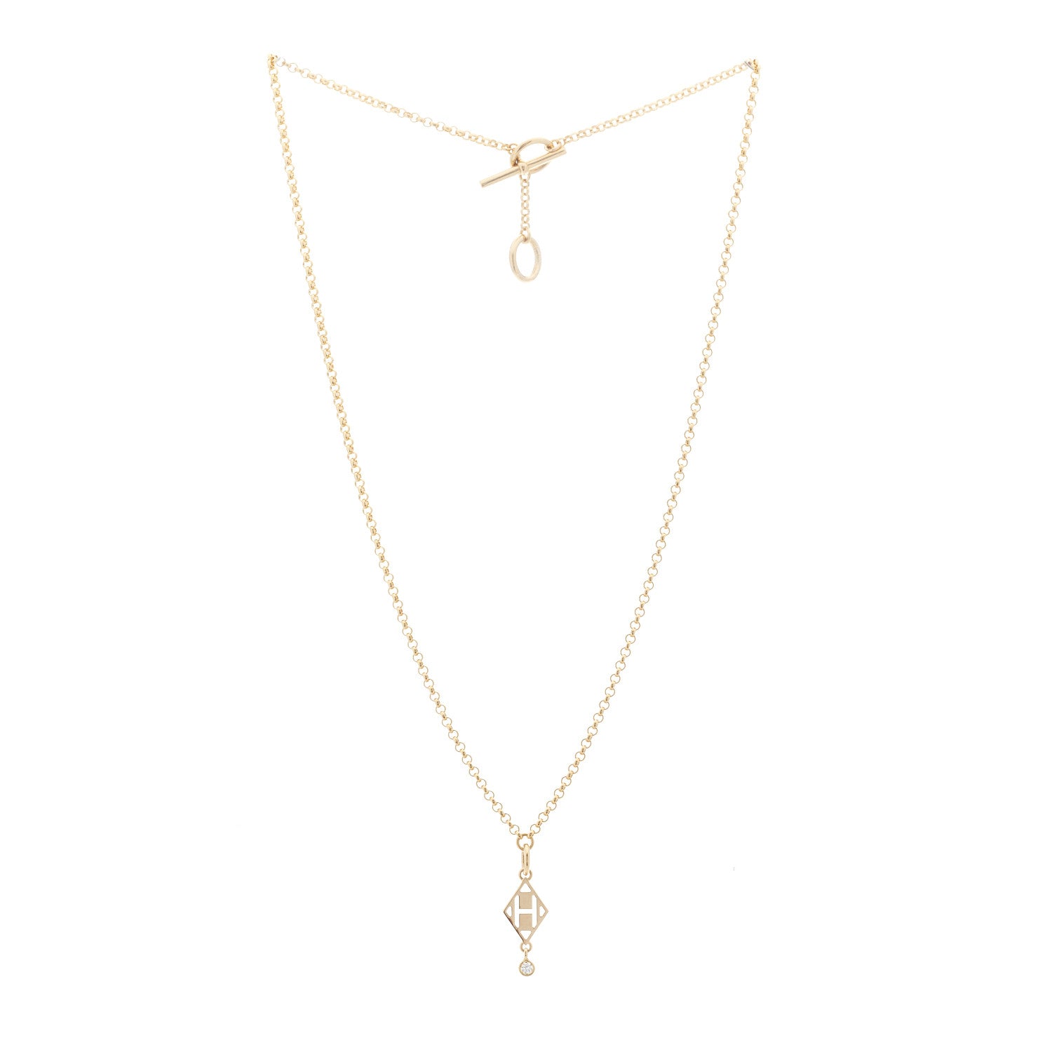 Hermes 18K Rose Gold Diamond Gambade Pendant Necklace 3 of 5