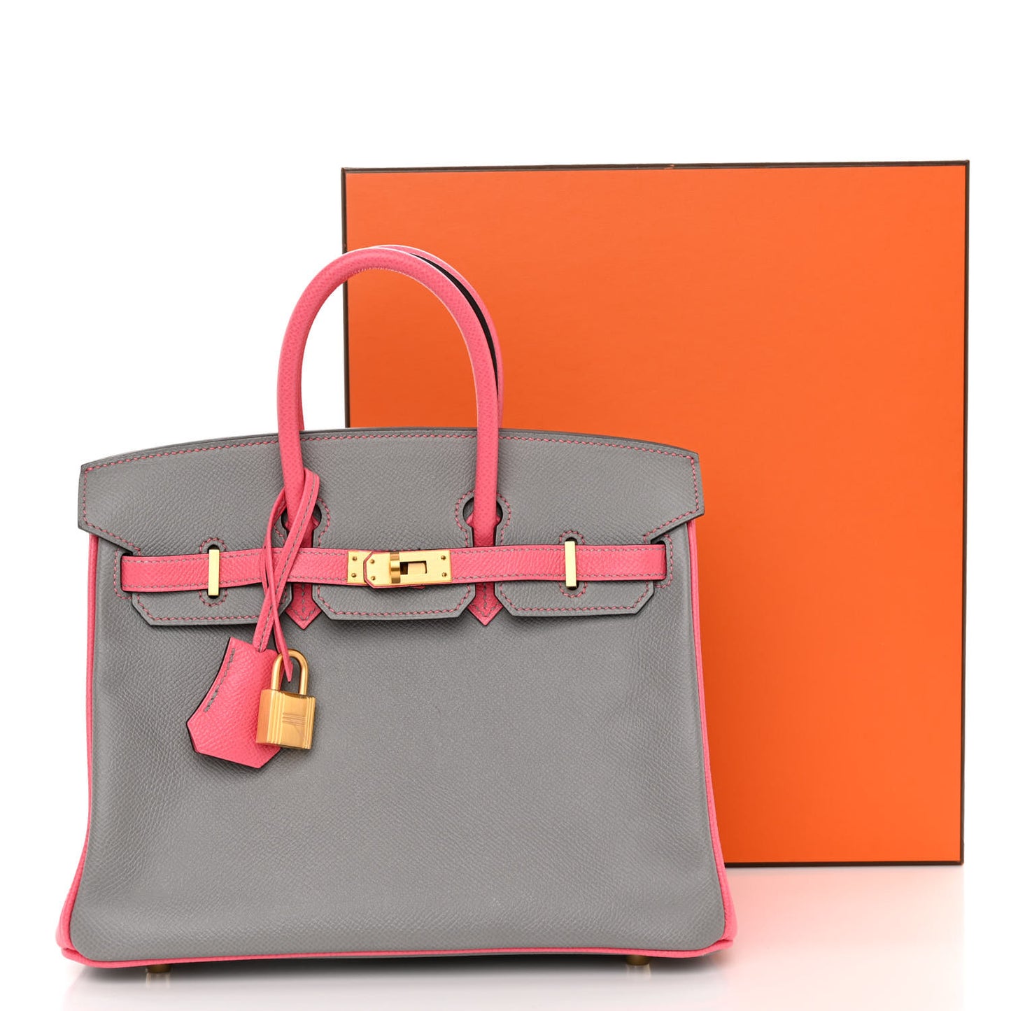 Epsom Horseshoe Birkin 25 Gris Mouette Rose Azalee