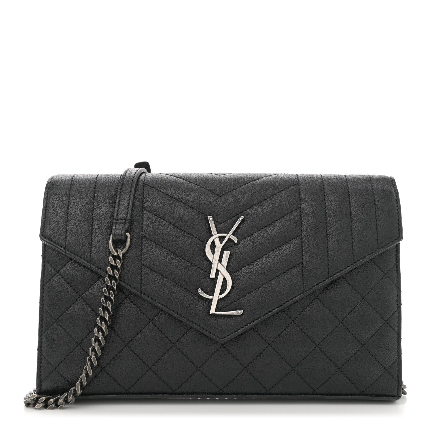 Saint Laurent Sheepskin Tri-Quilt Monogram Envelope Chain Wallet Black 1 of 12
