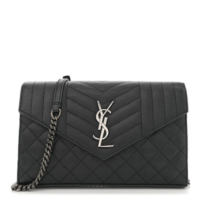 Saint Laurent Sheepskin Tri-Quilt Monogram Envelope Chain Wallet Black 1 of 12