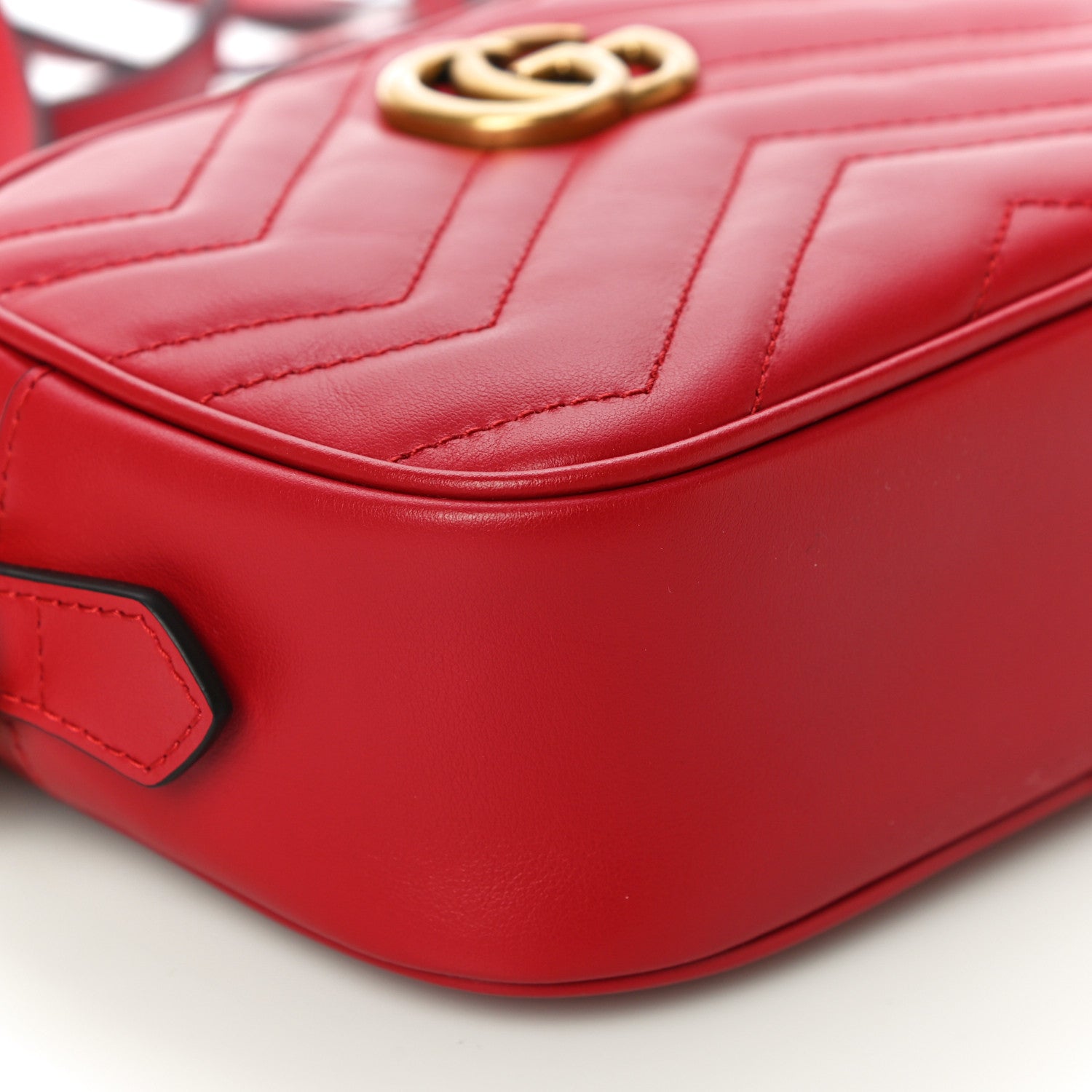 Gucci Calfskin Matelasse Mini GG Marmont Chain Shoulder Bag Hibiscus Red 10 of 11