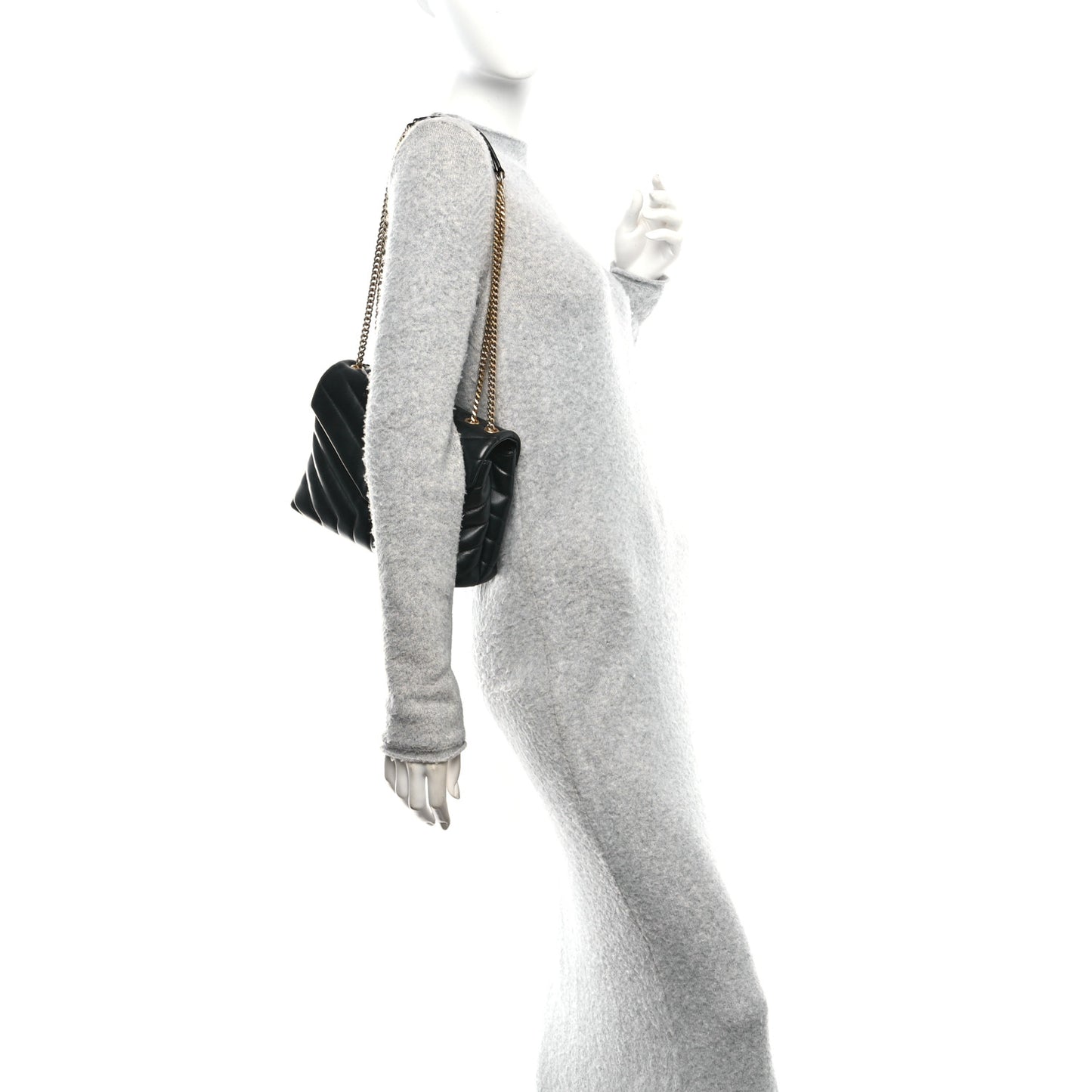 Calfskin Y Quilted Monogram Small Loulou Chain Satchel Black