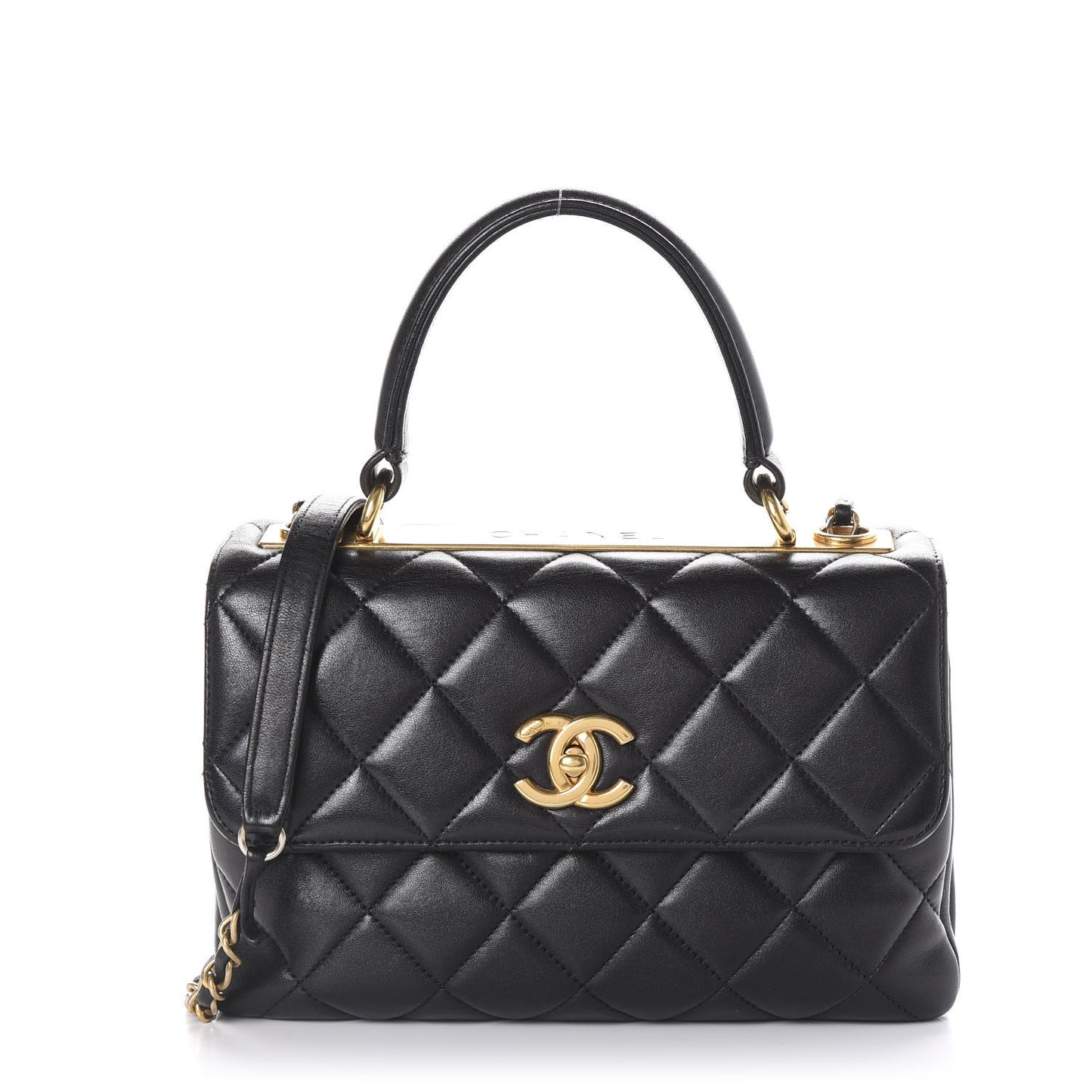 Lambskin Quilted Small Trendy CC Dual Handle Flap Bag Black