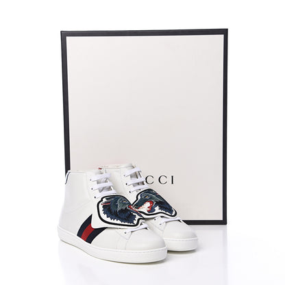 Gucci Calfskin Web Wolf Removable Patches Mens Ace High Top Sneakers 8.5 White 7 of 7