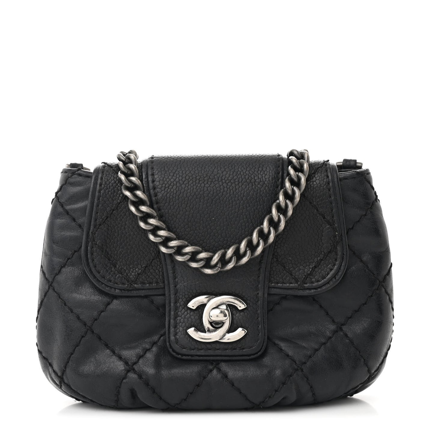 Caviar Aged Calfskin Mini Bubble Graphic Messenger Bag Black