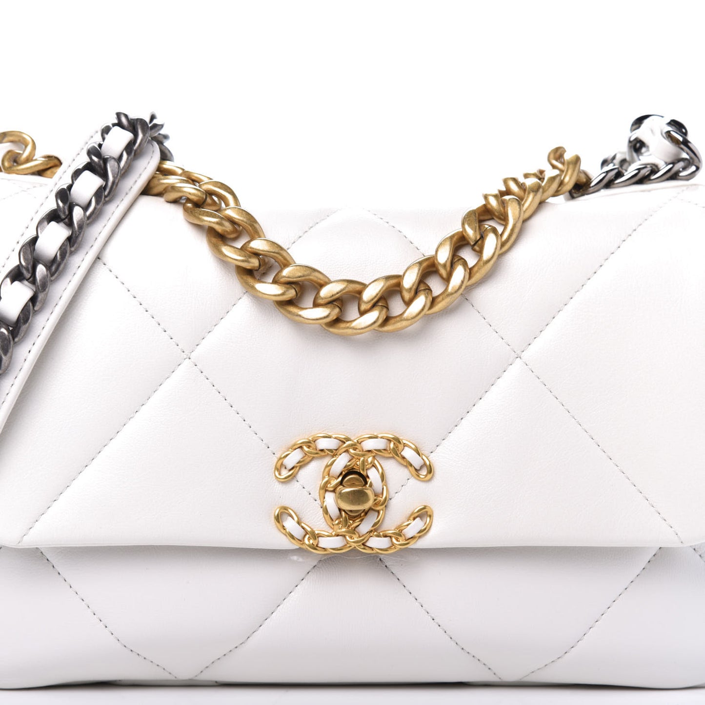 Goatskin Quilted Medium 19 Flap White
