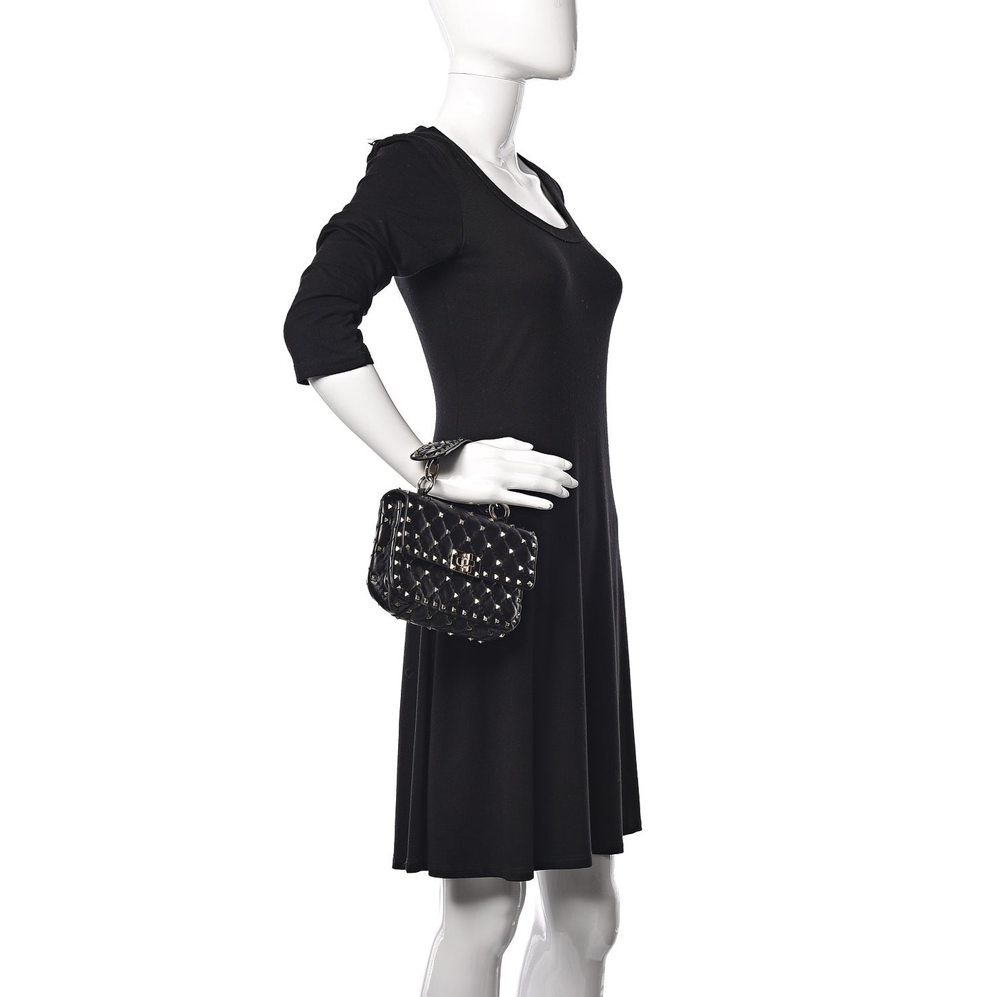 Lambskin Small Rockstud Spike Shoulder Bag Black