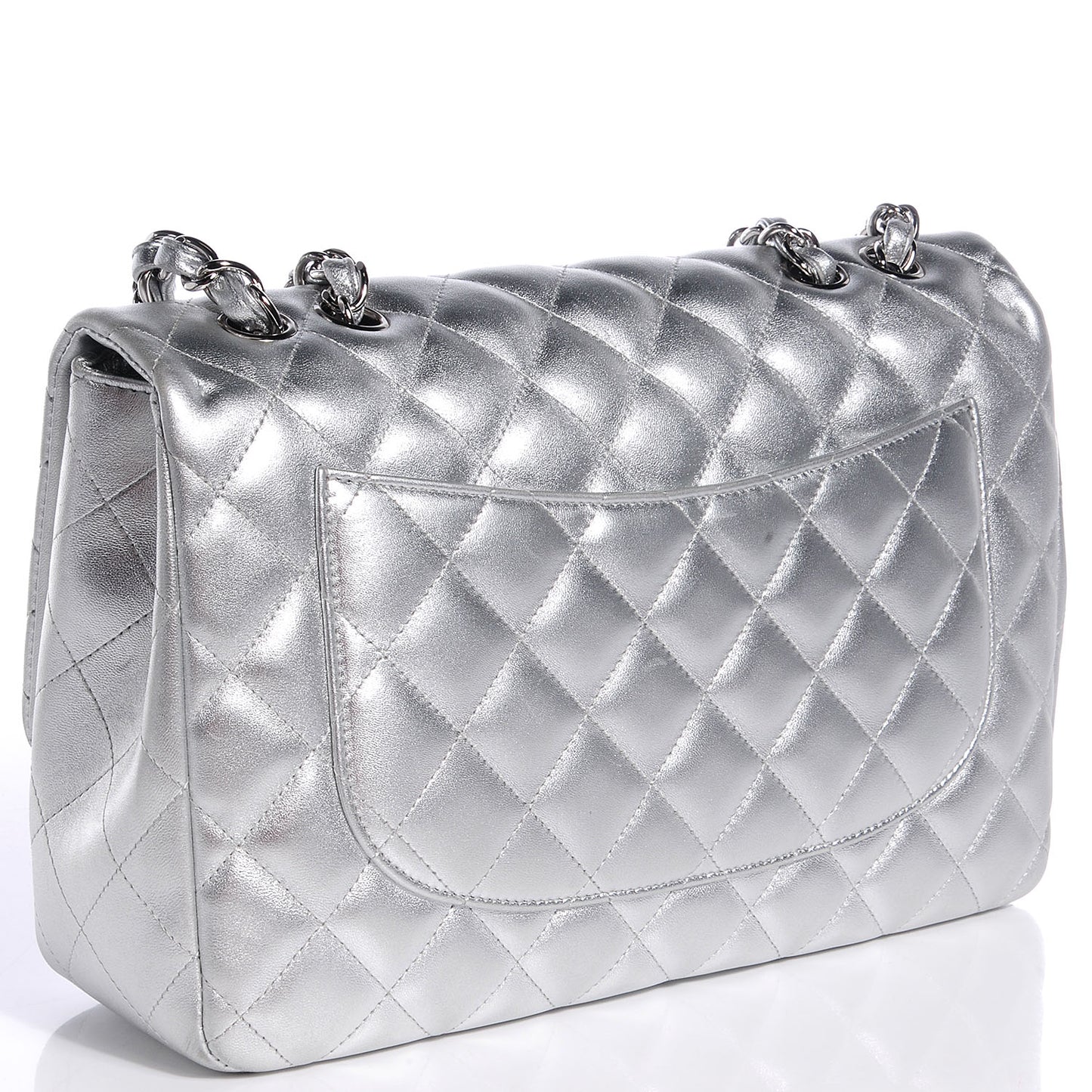 Metallic Lambskin Quilted Jumbo Single Flap Silver