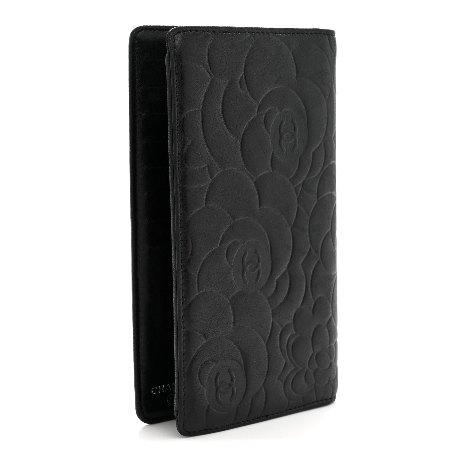 Chanel Lambskin Camellia Embossed Yen Wallet Black 3 of 8