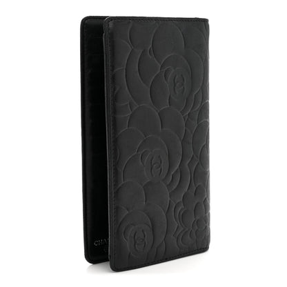 Chanel Lambskin Camellia Embossed Yen Wallet Black 3 of 8