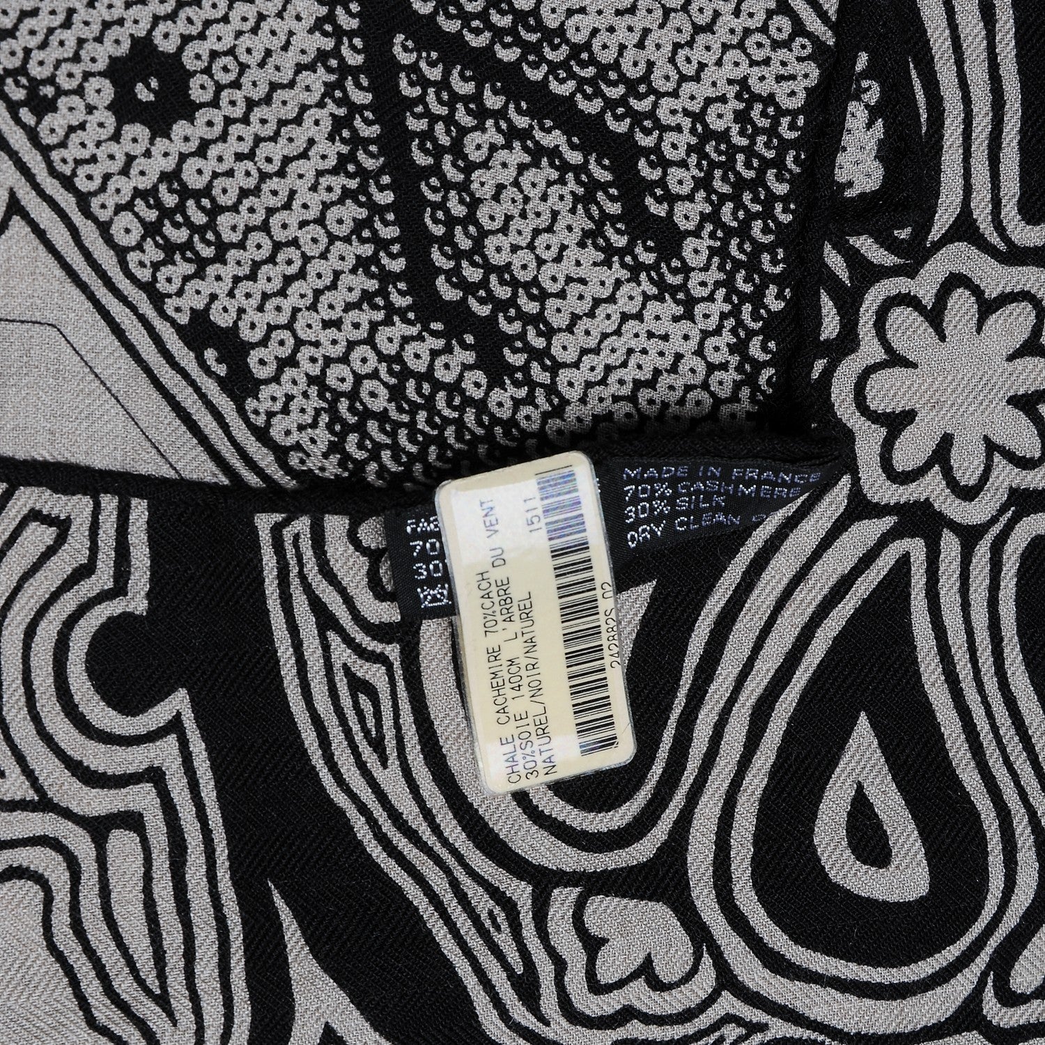 Hermes Cashmere Silk L'Arbre Du Vent Shawl 140 Naturel Noir 8 of 9