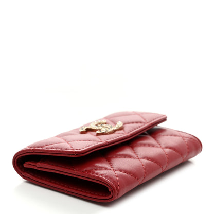 Chanel Lambskin Pearl Enamel Quilted Flap Card Holder Red 4 of 9