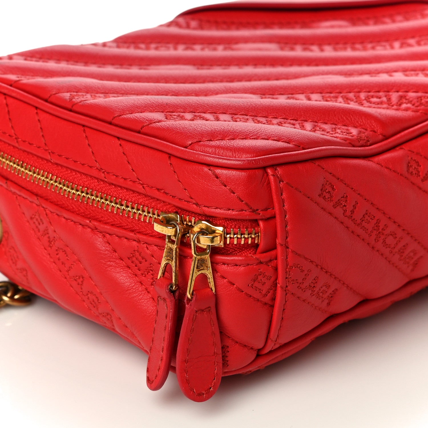 Balenciaga Calfskin Logo Matelasse Chain Strap Blanket Reporter XS Rouge Tango 8 of 19