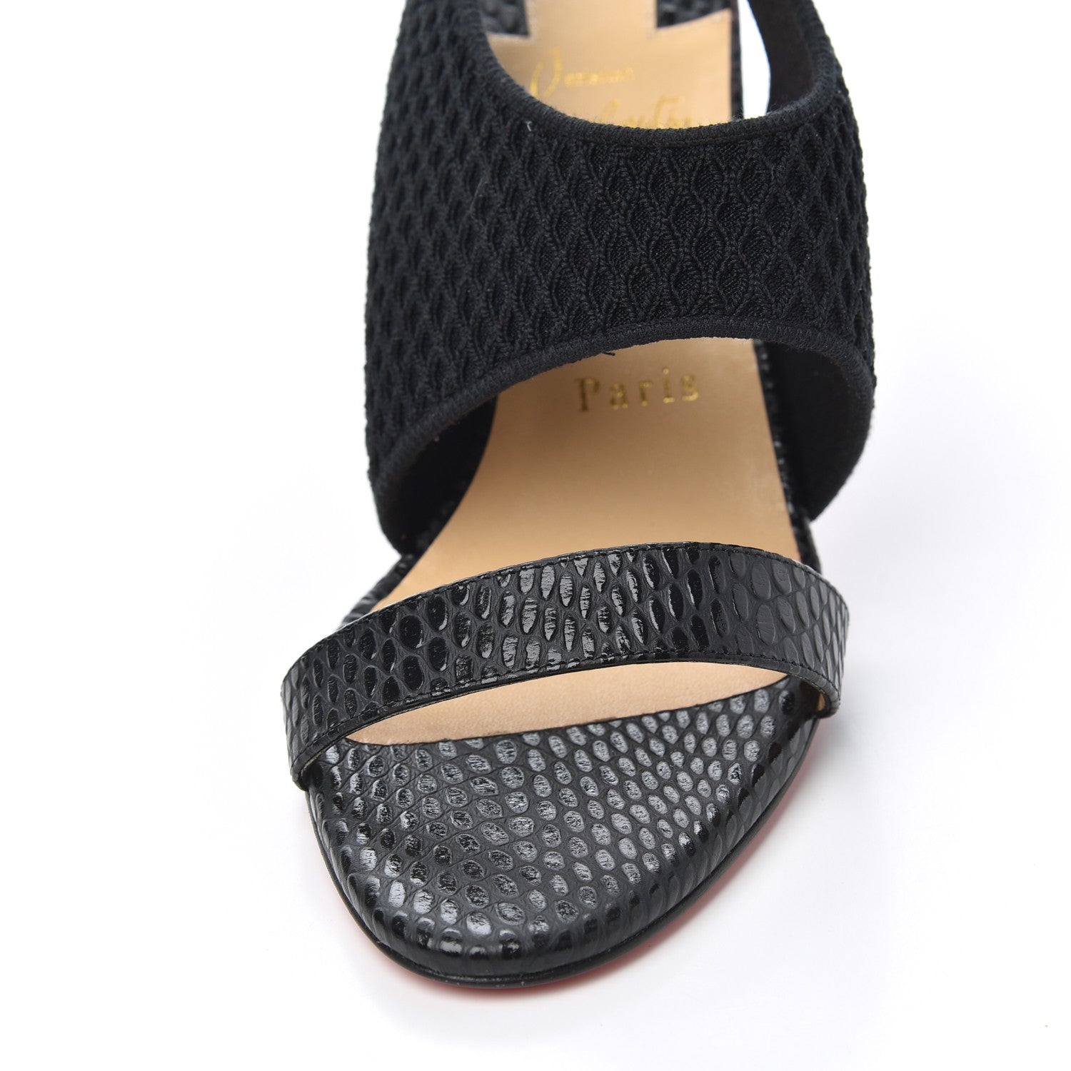 Christian Louboutin Calfskin Mesh Snakeskin Embossed Georgette 85 Sandals 37 Black 8 of 11