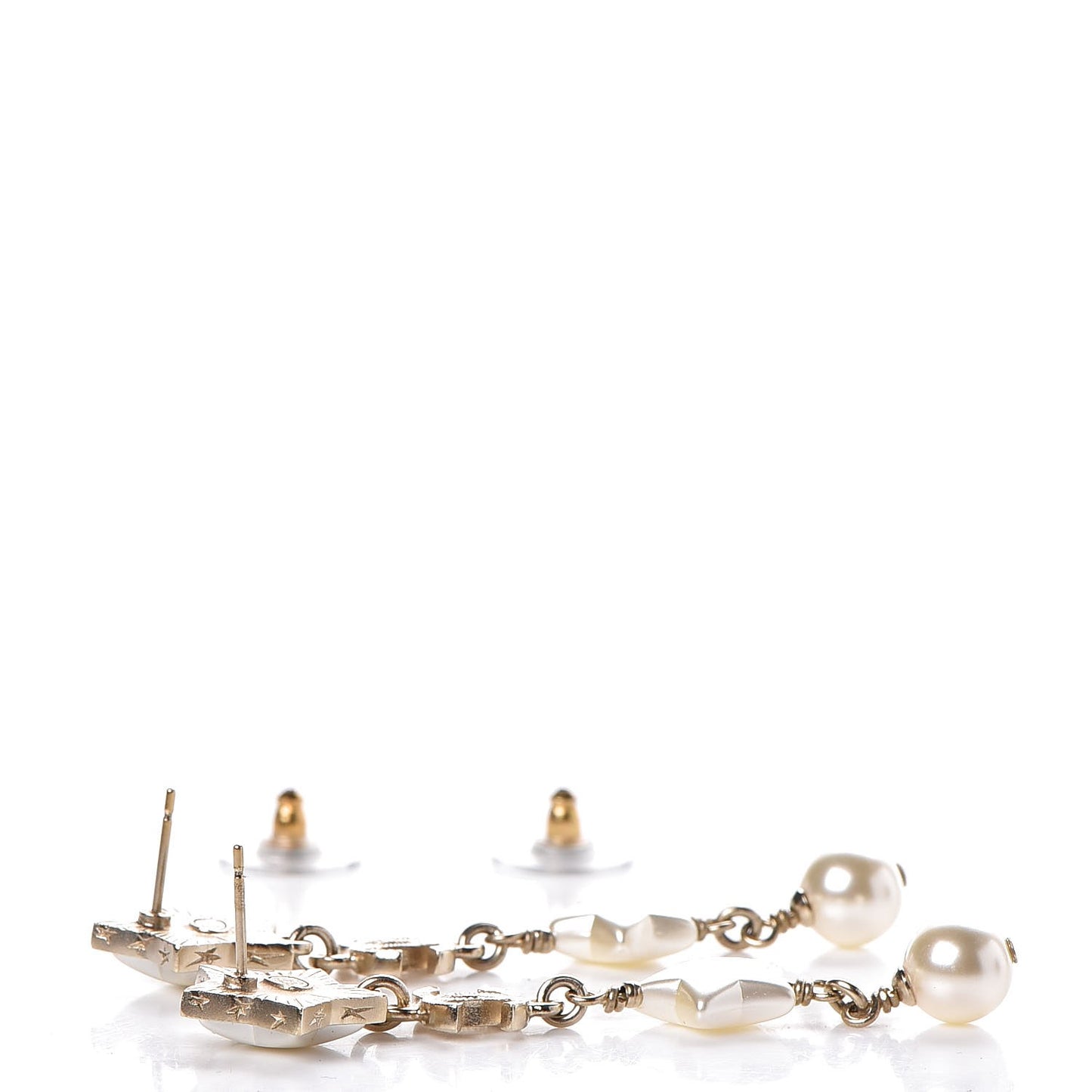 Metal Resin Pearl CC Star Dangle Earrings Gold