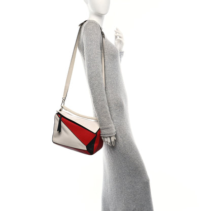 Loewe Calfskin Colorblock Medium Puzzle Bag White Red Black 2 of 14
