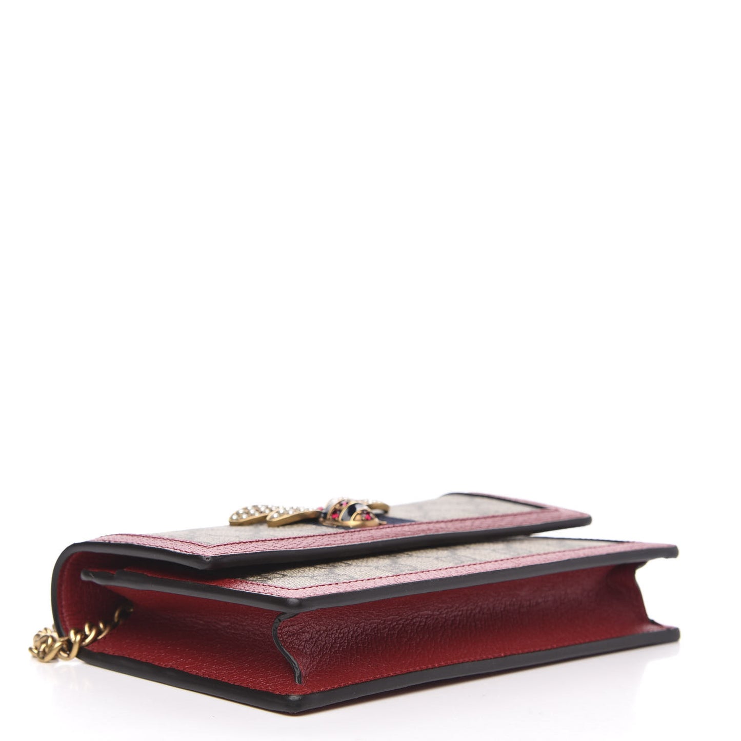 GG Supreme Monogram Web Queen Margaret Chain Wallet Red
