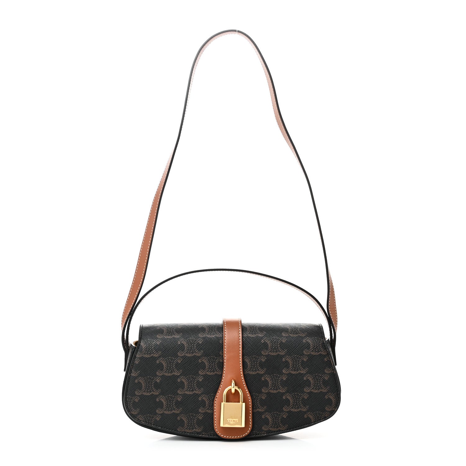 Celine Triomphe Canvas Calfskin Tabou Clutch on Strap Tan 1 of 9