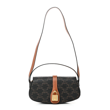 Celine Triomphe Canvas Calfskin Tabou Clutch on Strap Tan 1 of 9