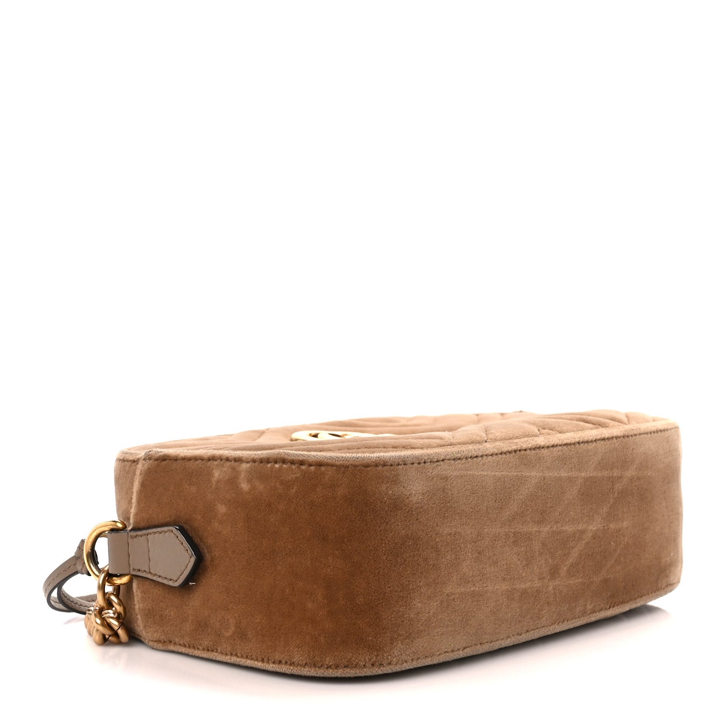 Velvet Matelasse Small GG Marmont Chain Shoulder Bag Taupe