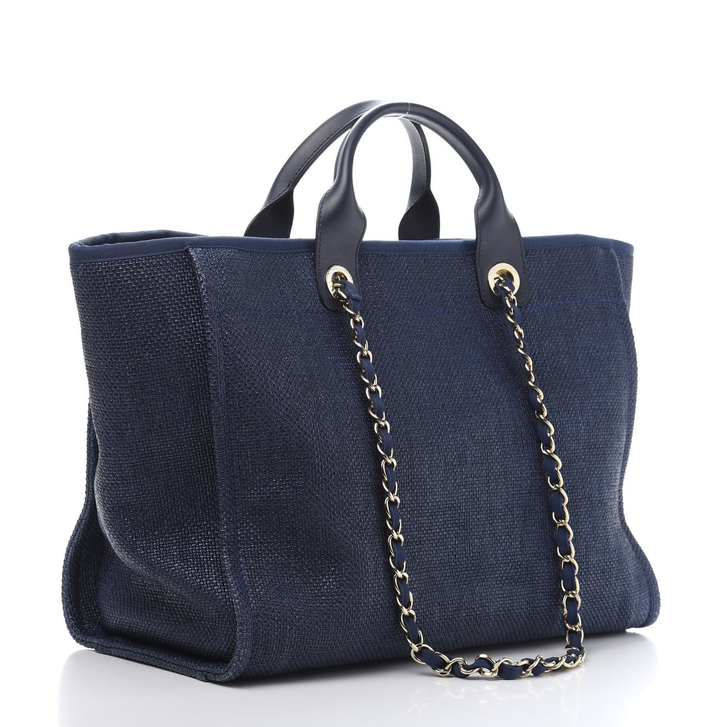 Woven Straw Raffia Medium Deauville Tote Black