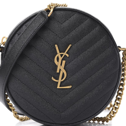 Saint Laurent Grain De Poudre Matelasse Chevron Quilted Round Vinyle Camera Bag Black 7 of 9