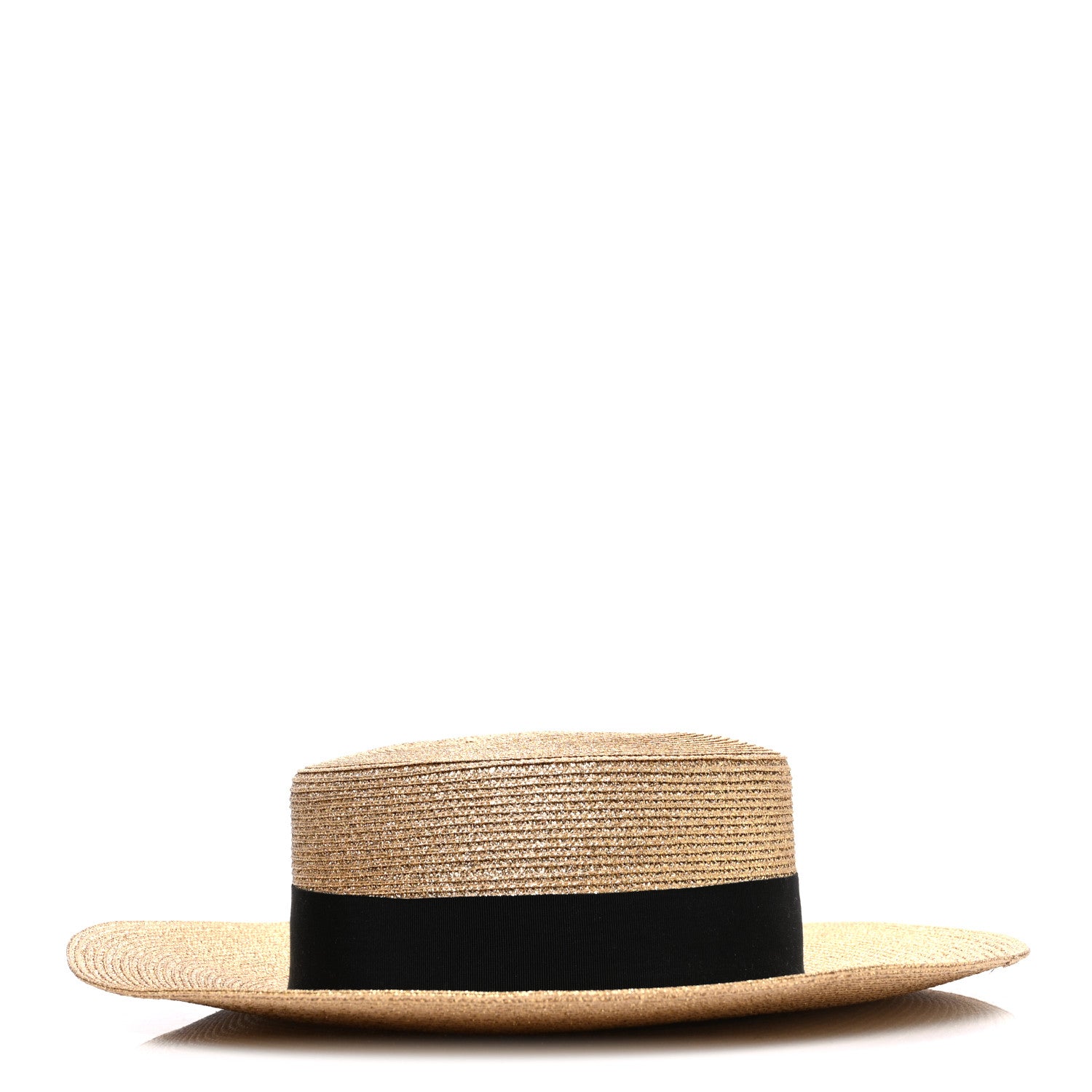 Gucci Glittered Straw Grosgrain Wide Brim Hat M Gold Black 4 of 8