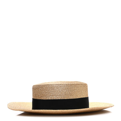 Gucci Glittered Straw Grosgrain Wide Brim Hat M Gold Black 4 of 8