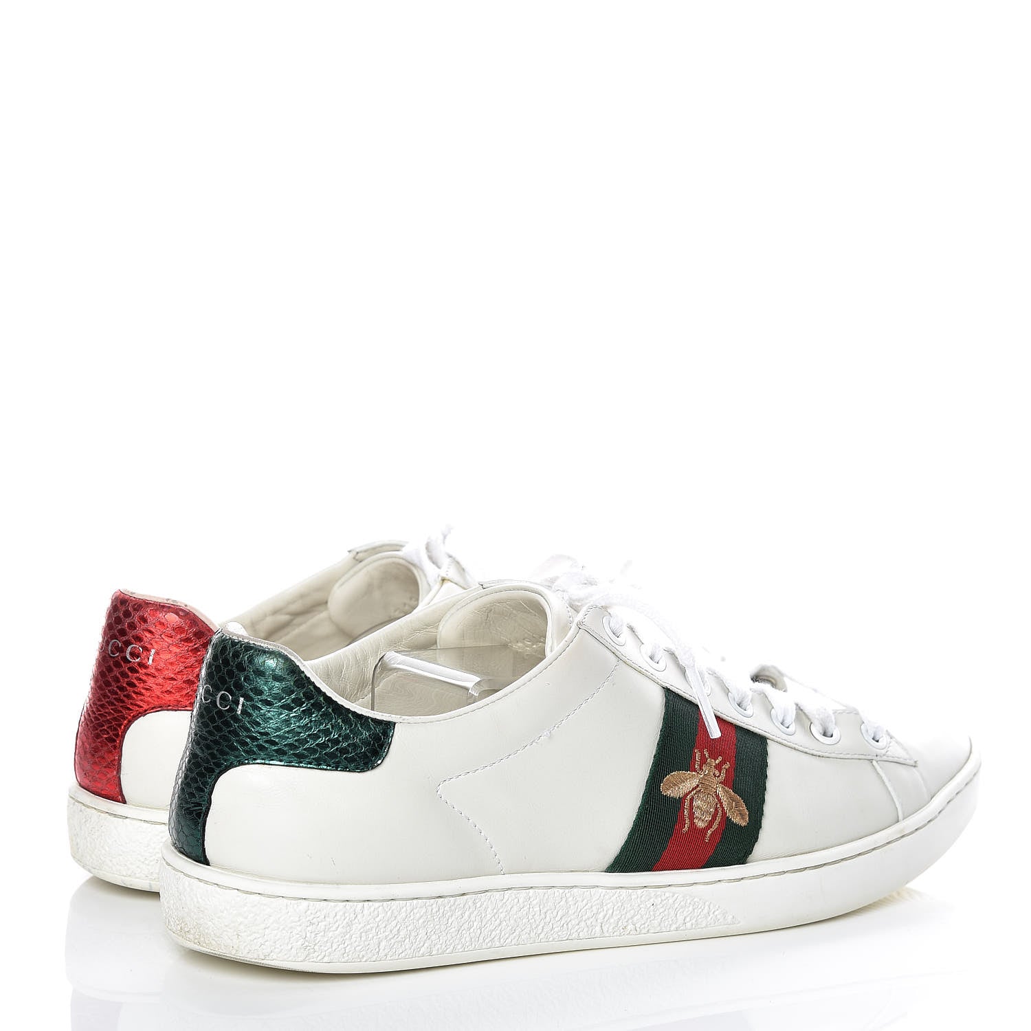Gucci Calfskin Ayers Bee Embroidered Ace Sneakers 38.5 White Green 4 of 27