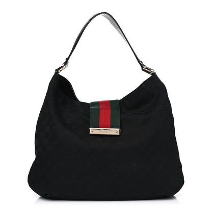 Gucci Monogram Large New Ladies Web Hobo Black 1 of 10