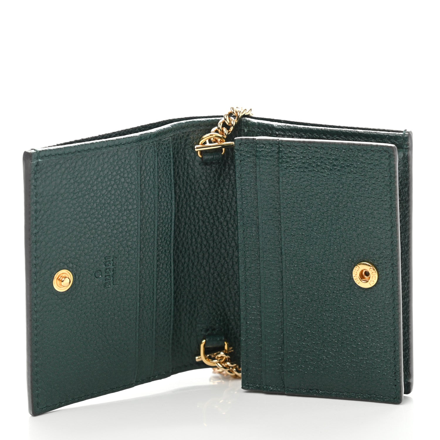 Gucci Grainy Calfskin Zumi Chain Card Case Wallet Vintage Green 5 of 8