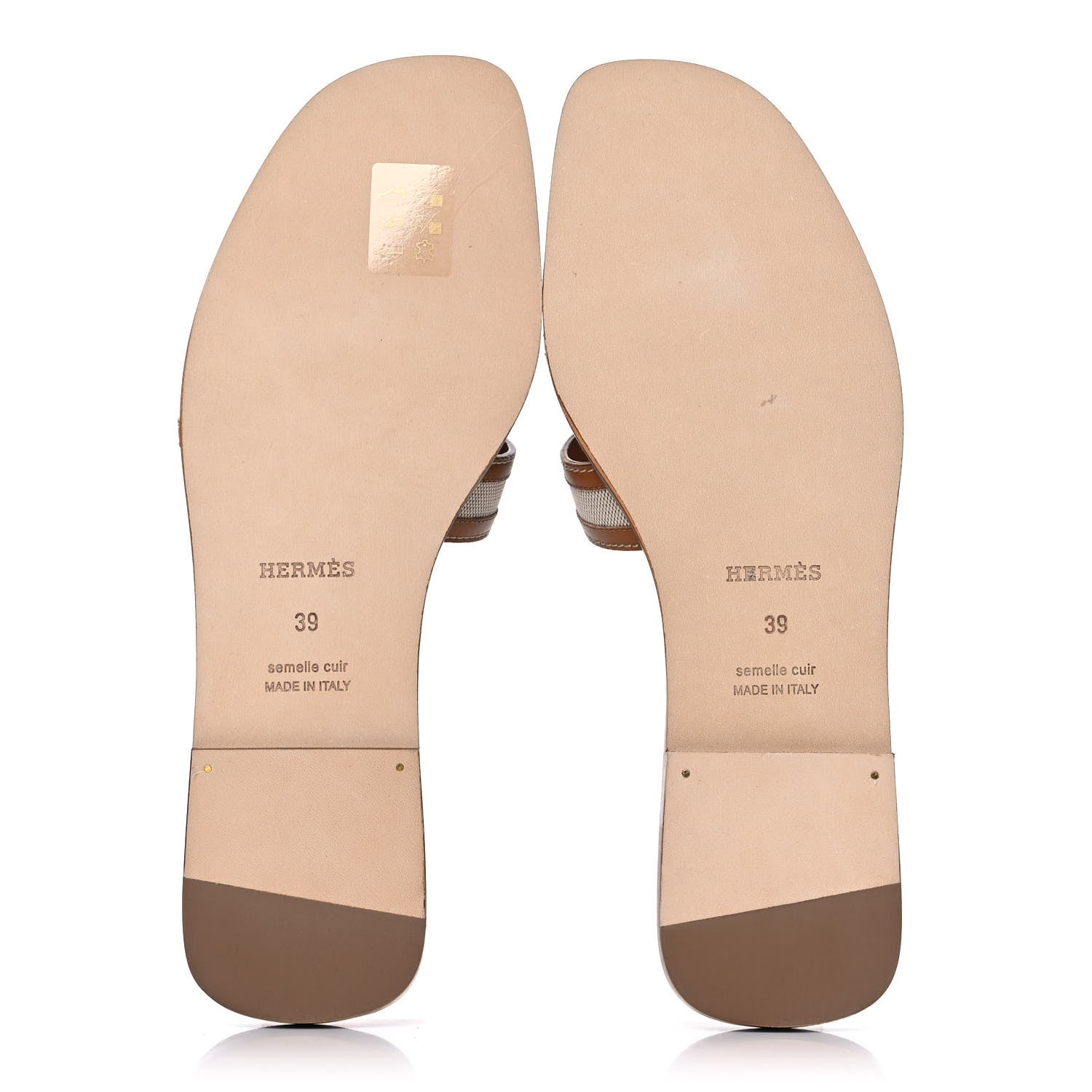 Hermes Calfskin Canvas Oran Sandals 39 Noisette Beige Dore 5 of 10